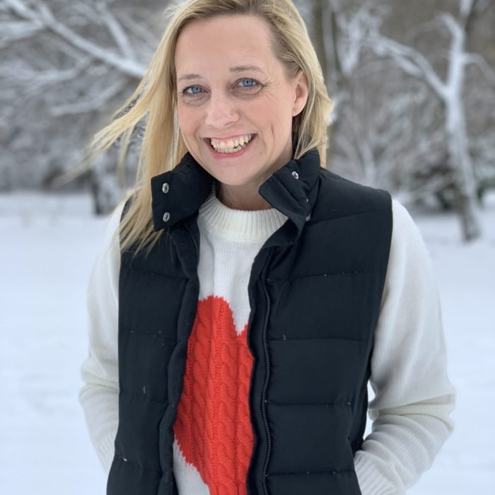 Joni in the snow red heart